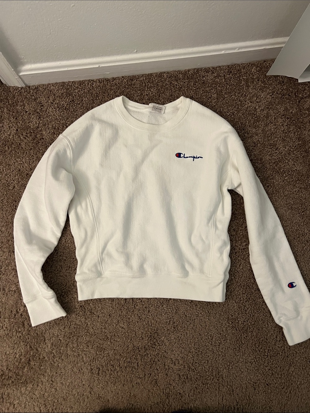 Champion White Pullover Sweatshirt with Script Logo